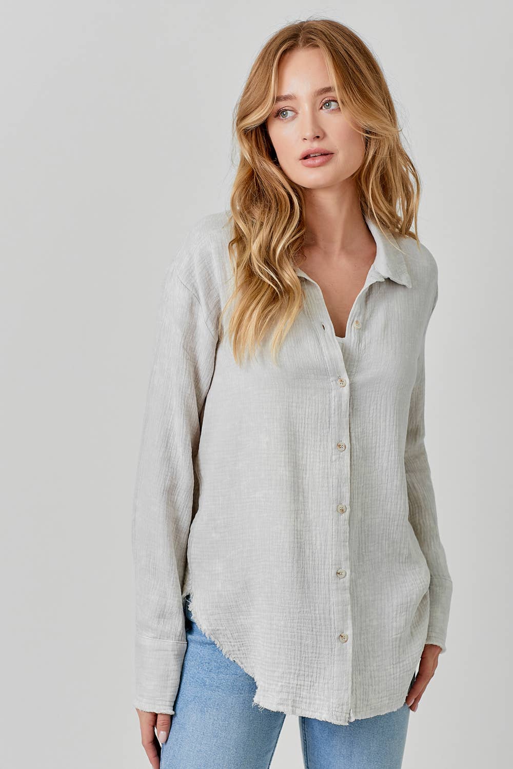 Frayed Long Sleeve Button Down