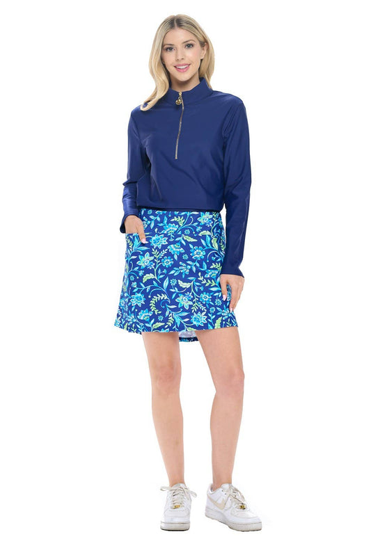 Blue Floral Printed Skort