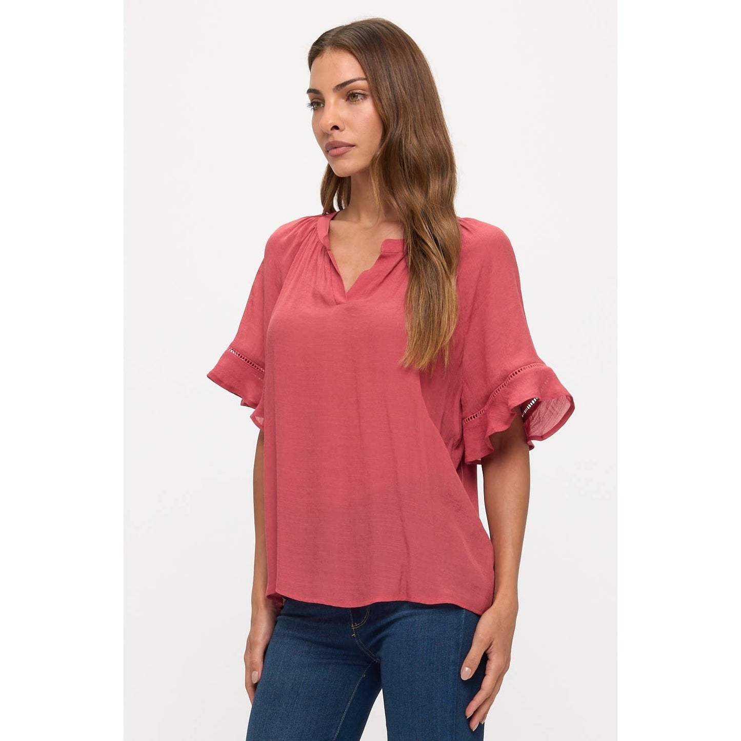 Crochet Trim Sleeve Peasant Top
