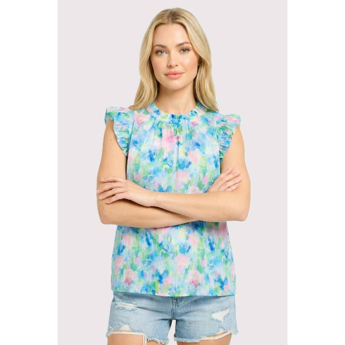 Frilled Neck Floral Printed Top