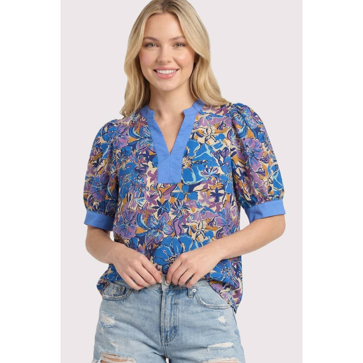 Floral Collar Printed Top