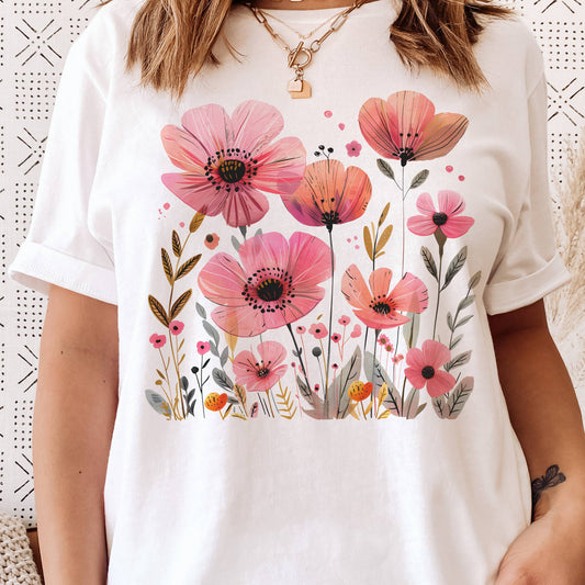 Pink Poppy Floral Graphic T Shirt