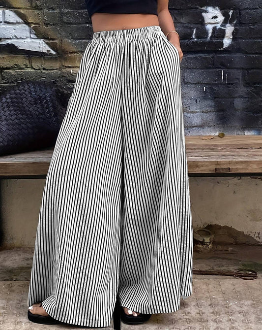 Elastic Waist Striped Wide Leg Pant