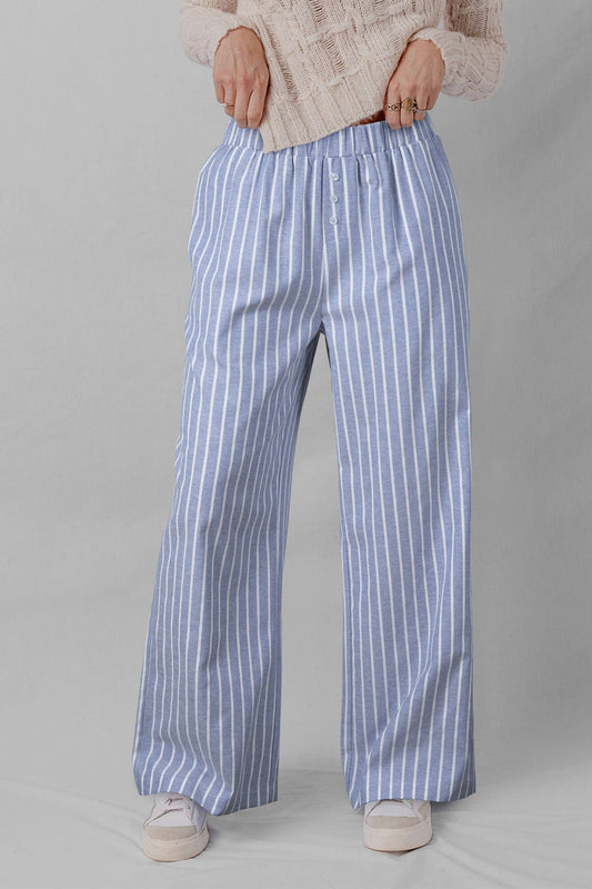 Blue Striped Casual Pants