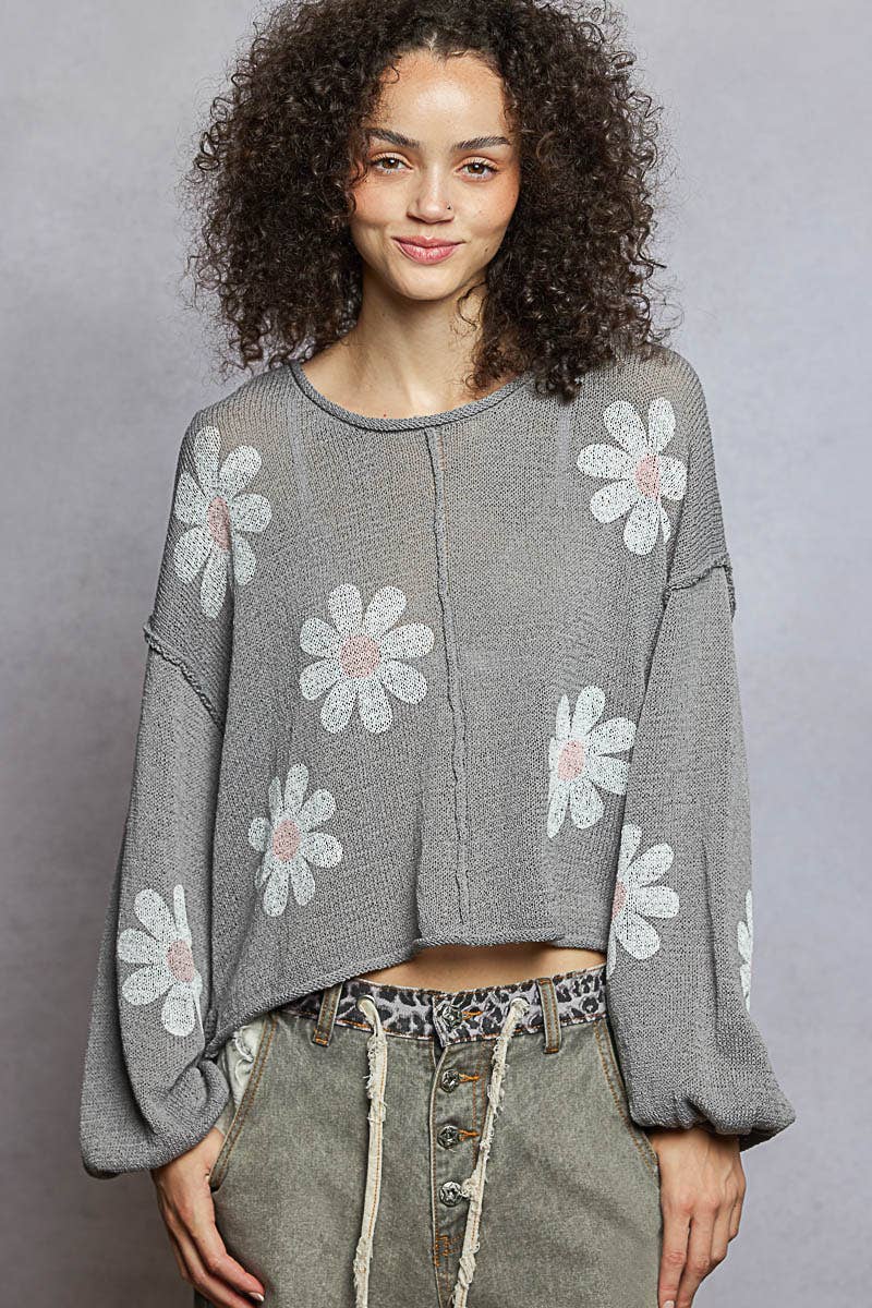 Balloon Sleeve Floral Sweater