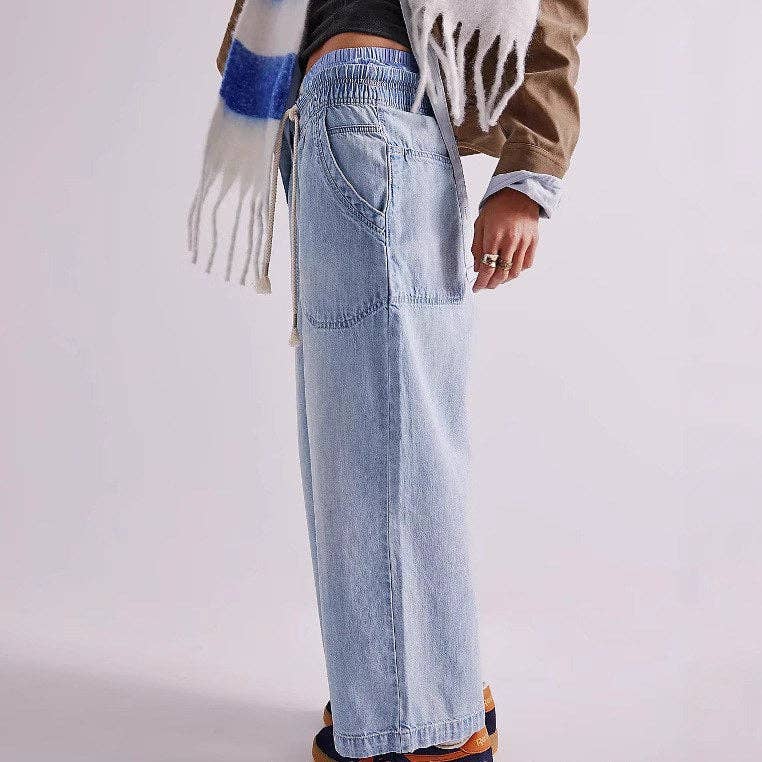 Elastic Waist Mid Rise Denim