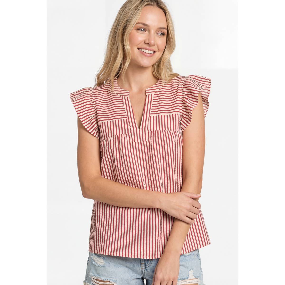 Striped Ruffle Sleeve Top