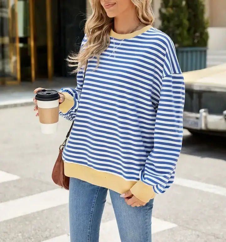 Blue and White Striped Crewneck