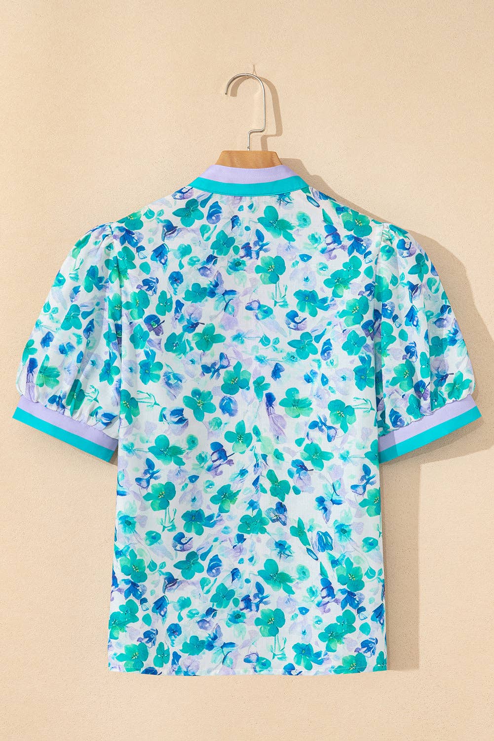 Floral Stripe Trim V Neck Top