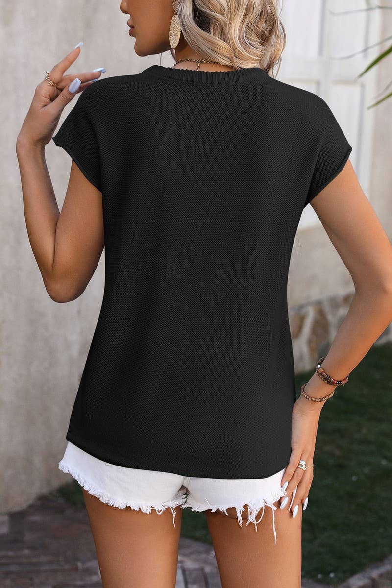 Solid Knit Short Sleeve Top