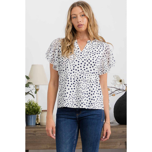 Polka Dot Printed Peasant Top