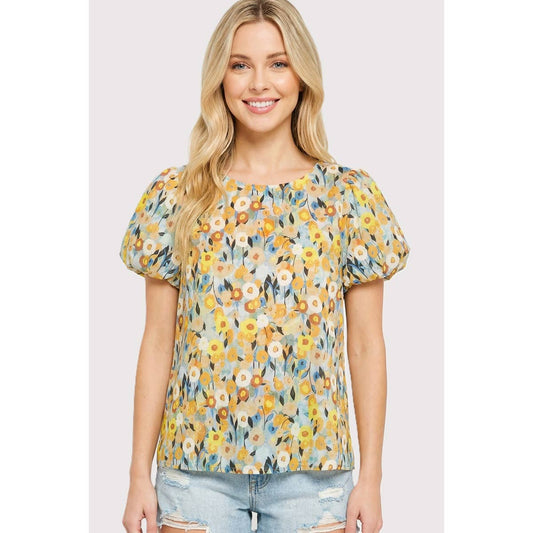 Balloon Sleeve Floral Printed Top