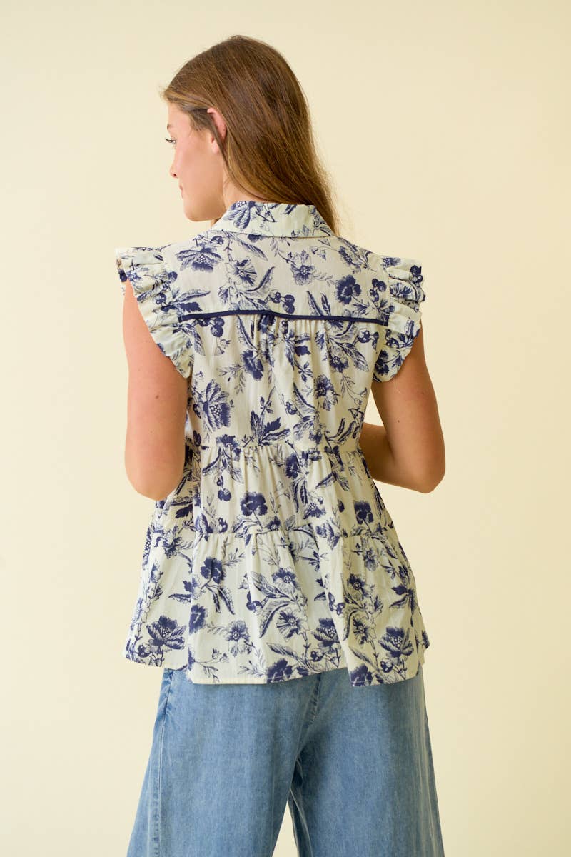 Split Neck Ruffled Tiered Top
