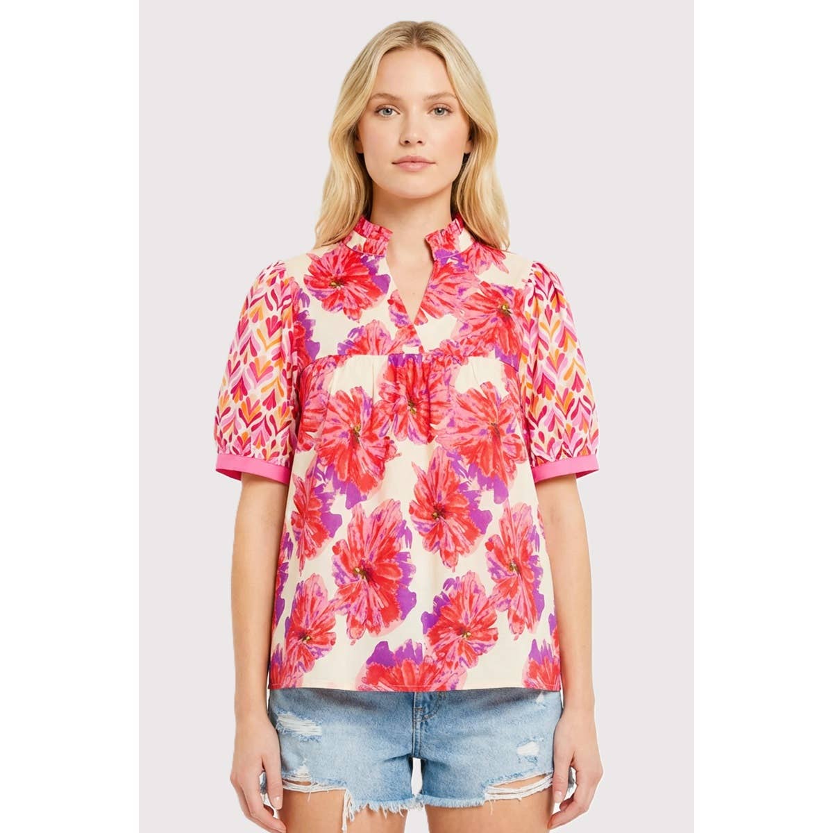 Mixed Floral Flutter Top