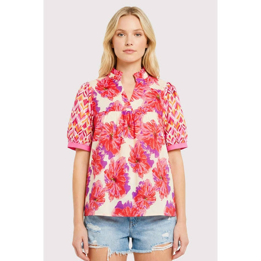 Mixed Floral Flutter Top