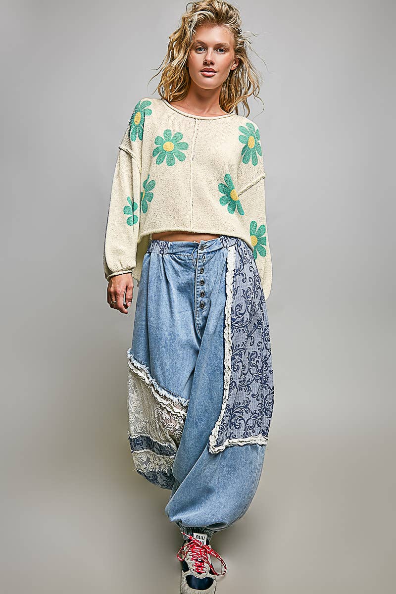 Balloon Sleeve Floral Sweater