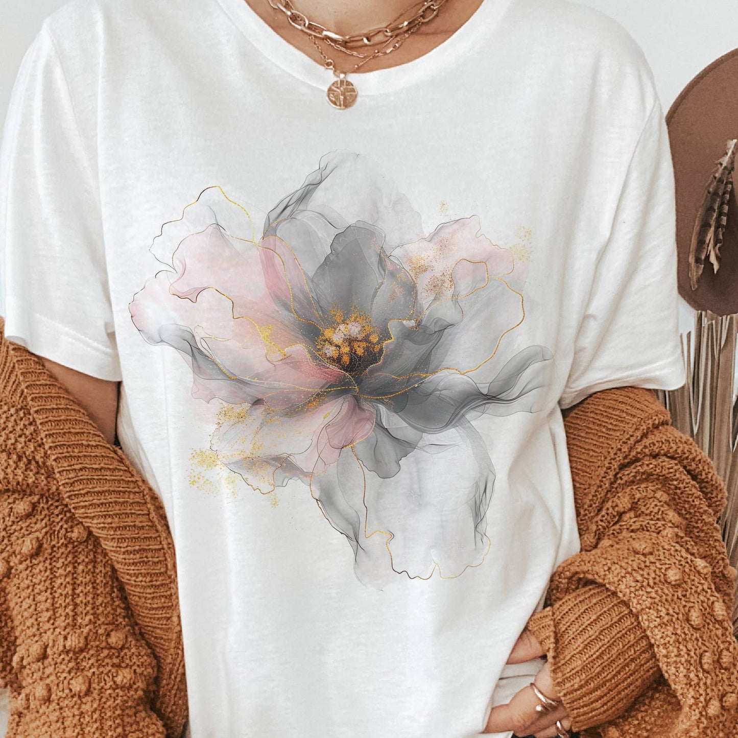 Watercolor Black Floral Graphic T