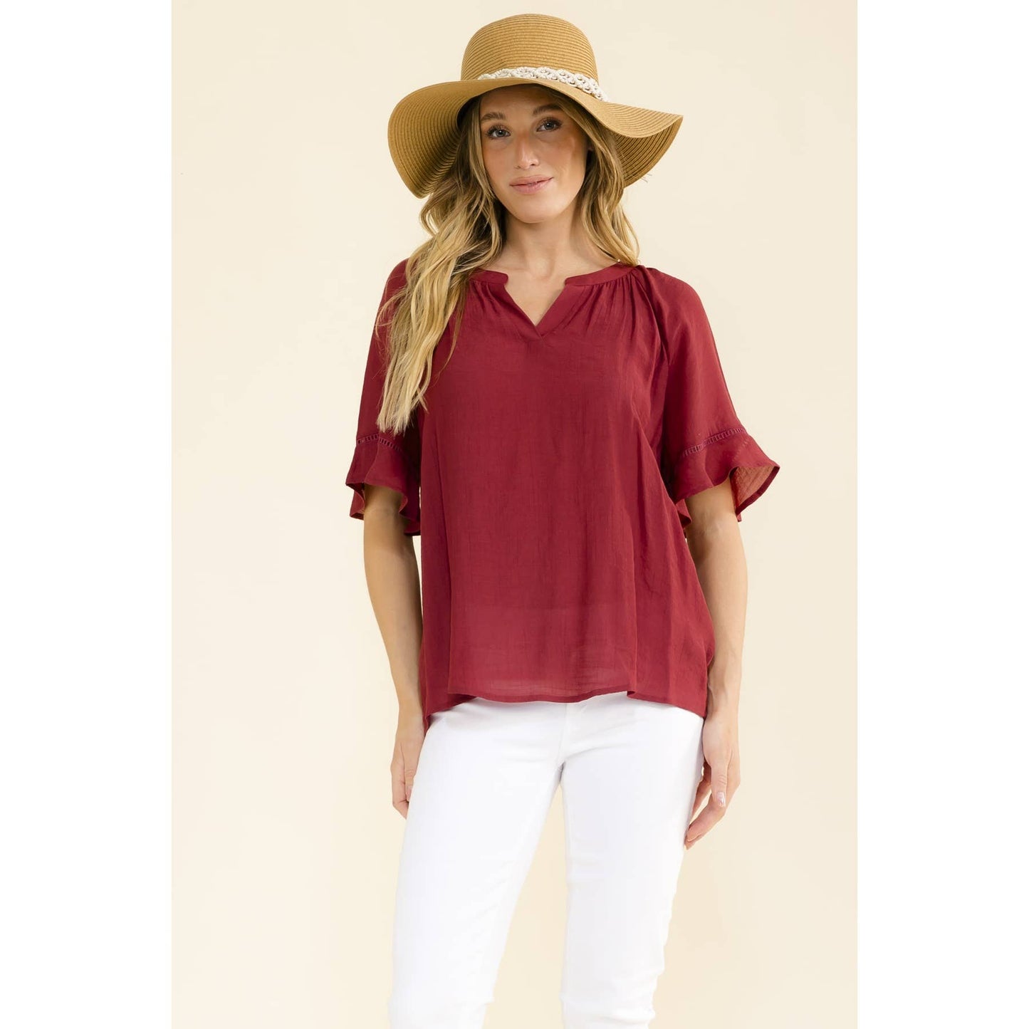 Crochet Trim Sleeve Peasant Top
