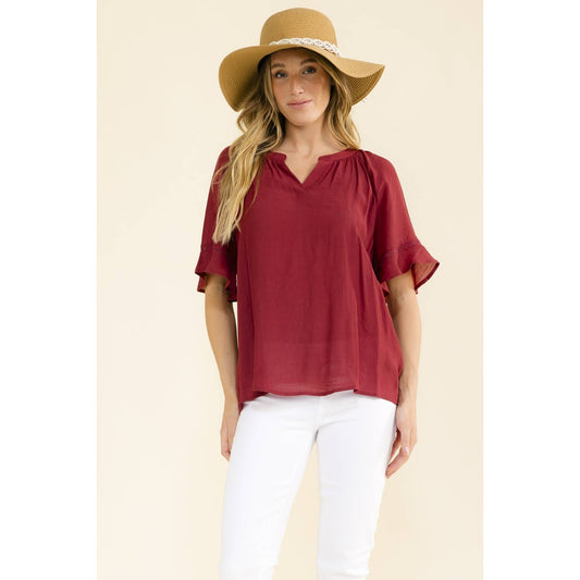 Crochet Trim Sleeve Peasant Top