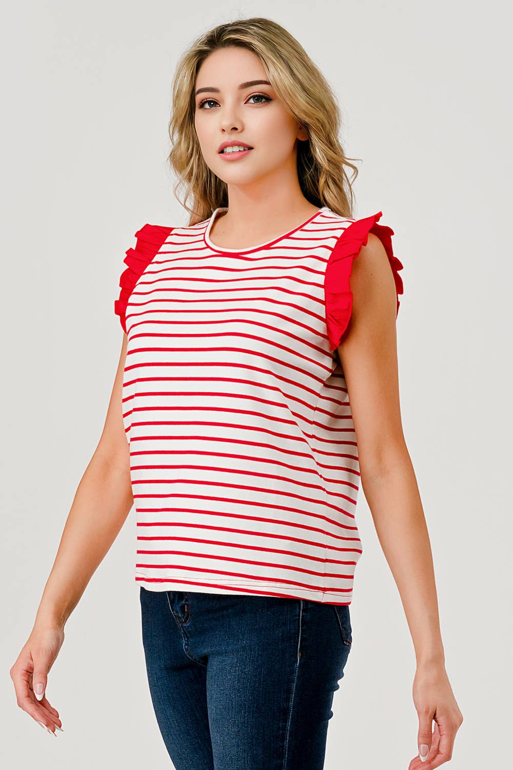 Short Sleeve Ruffle Stripe Top