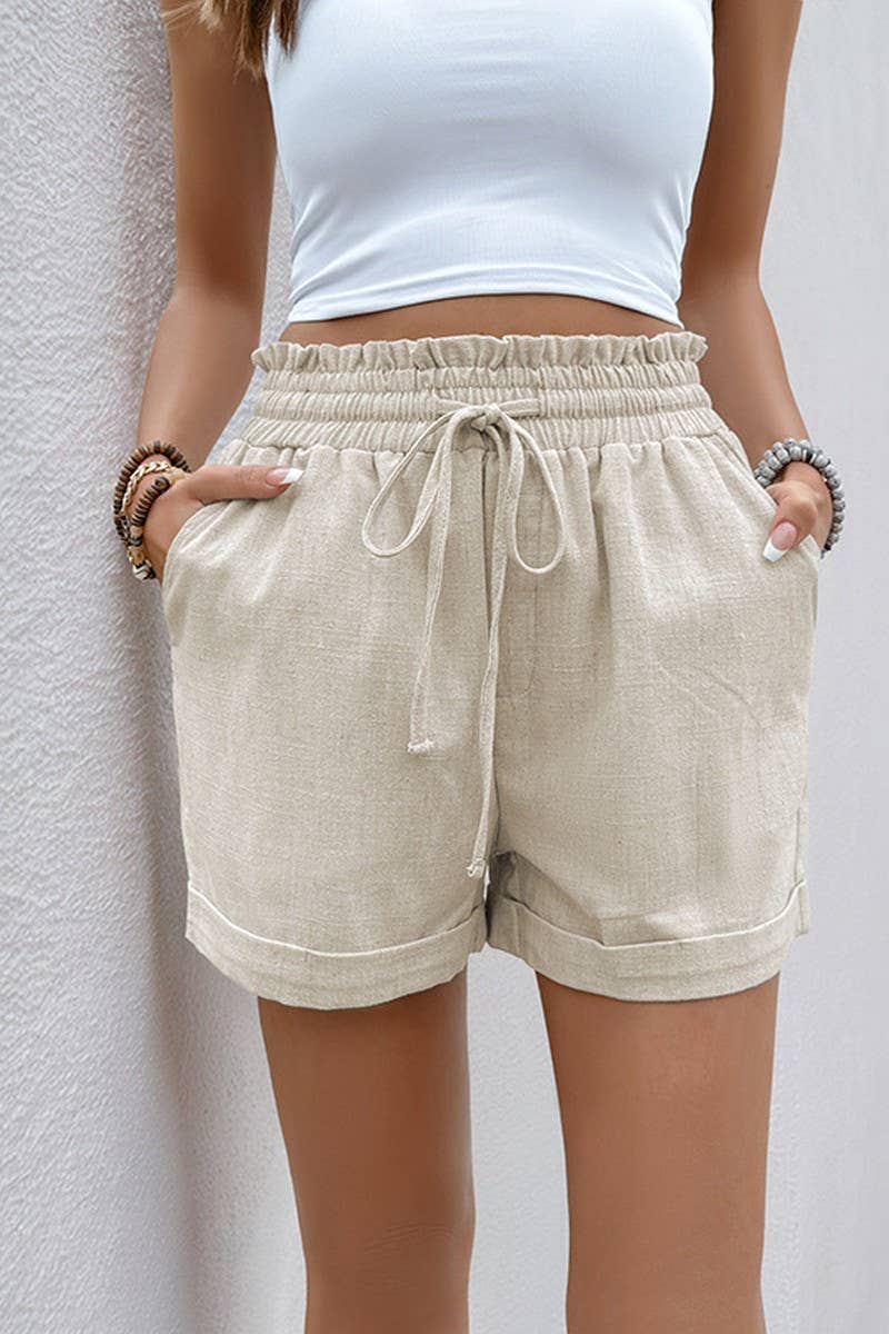 Elastic High Waist Linen Shorts