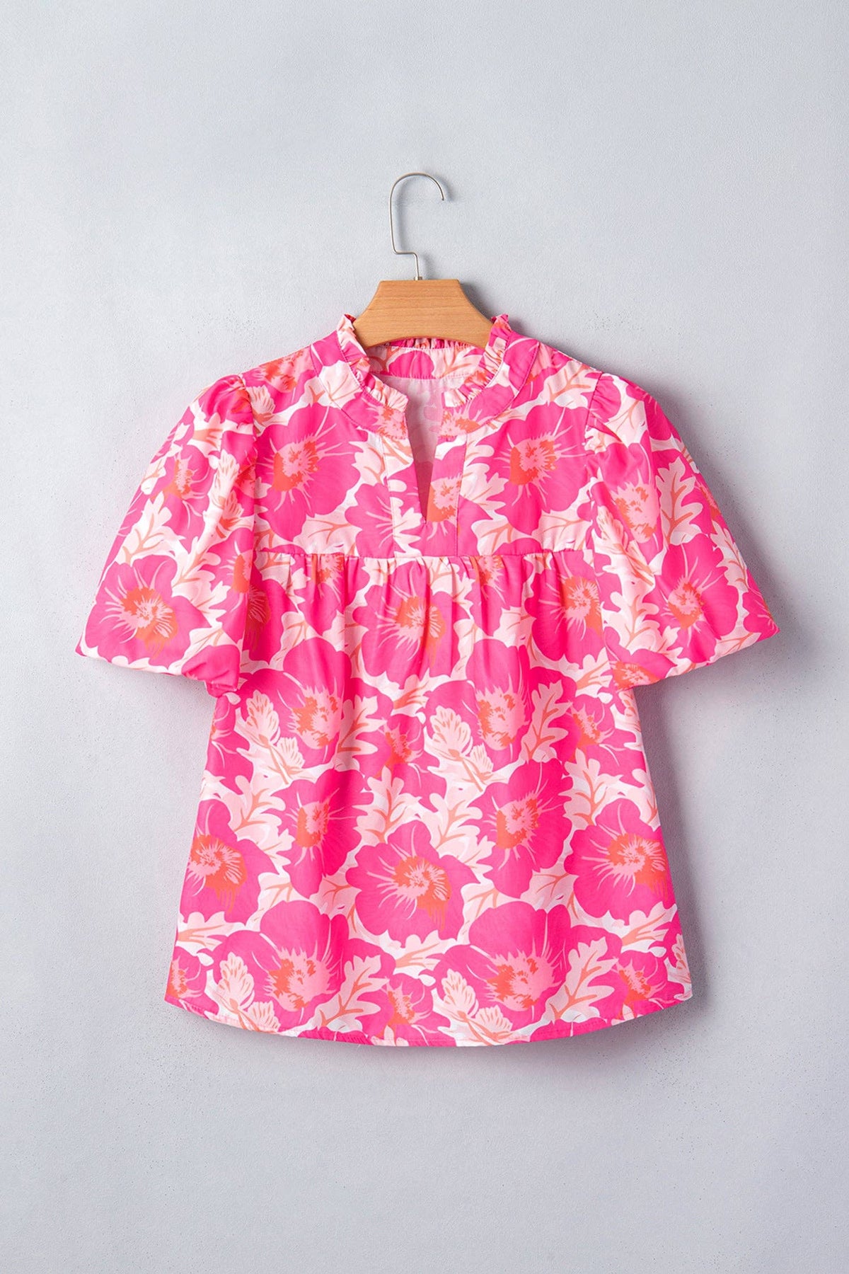 Floral Short Bubble Sleeve Blouse
