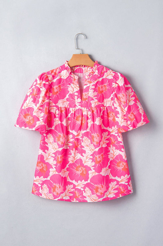 Floral Short Bubble Sleeve Blouse