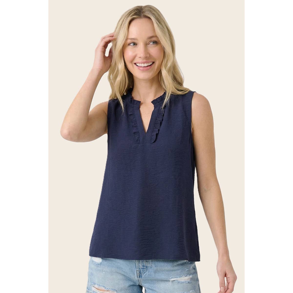 Ruffle V neck Tank Top