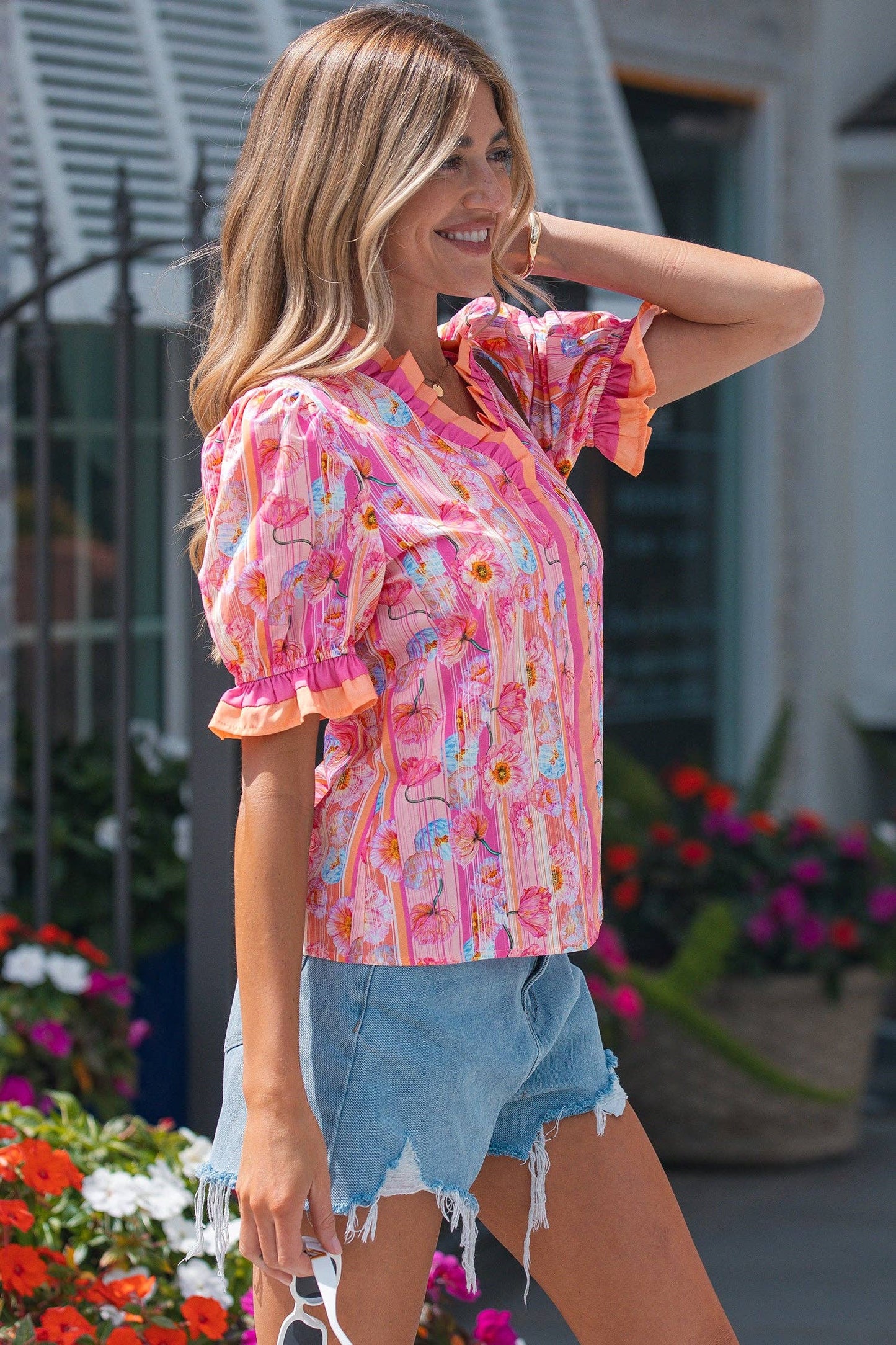 Poppy Mixed V Neck Top