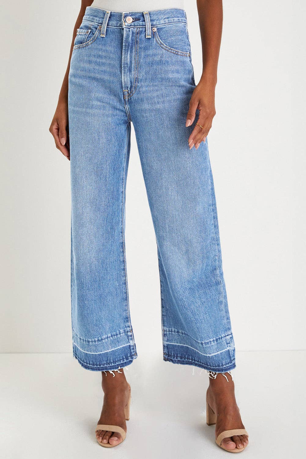 Multi Color Raw Hem Straight Denim
