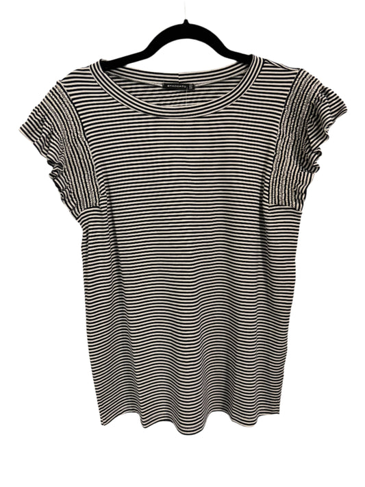 Navy and White Striped Ruffle Sleeve T- Shirt