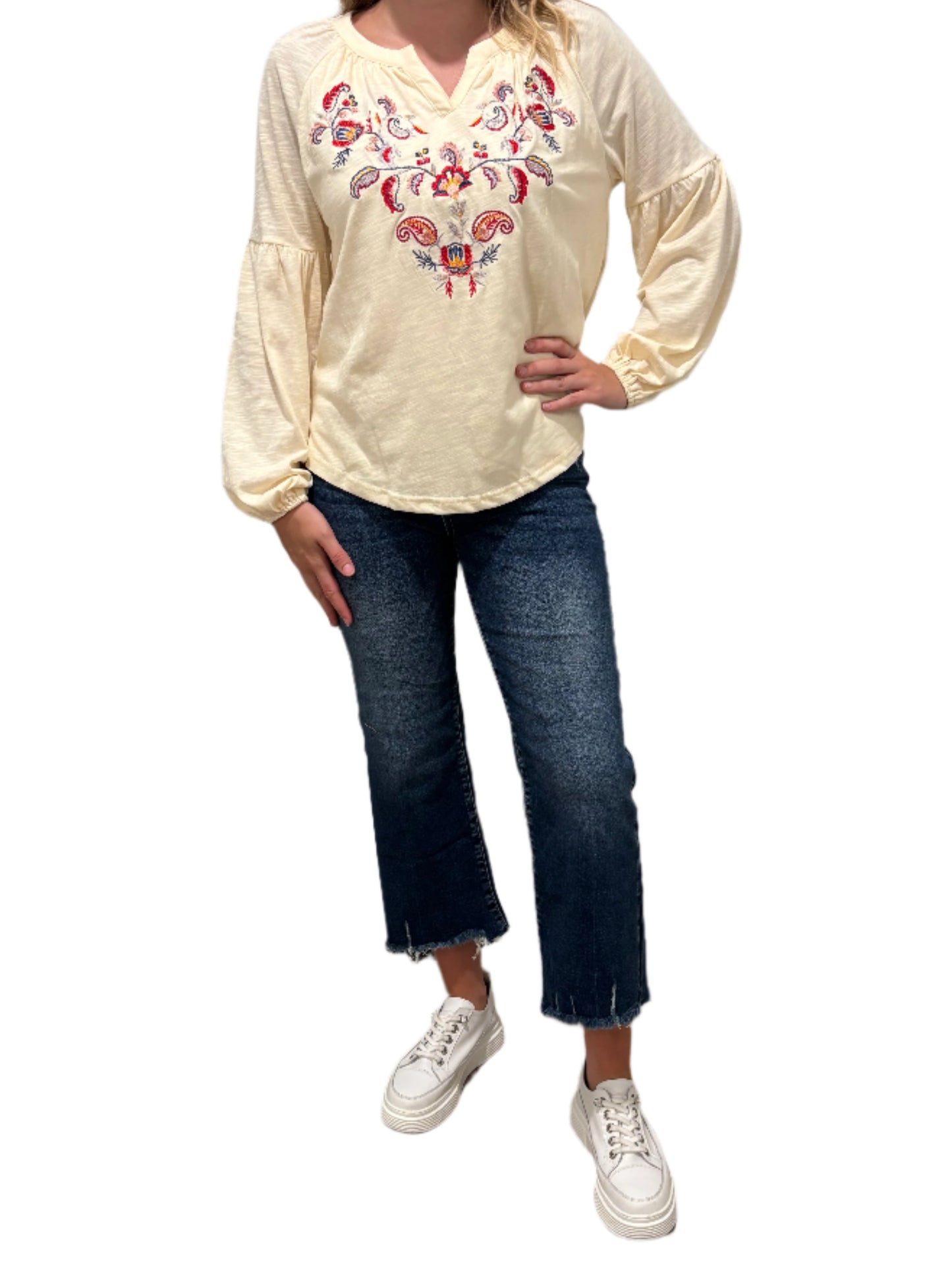 Paisley Embroidered Cream Top