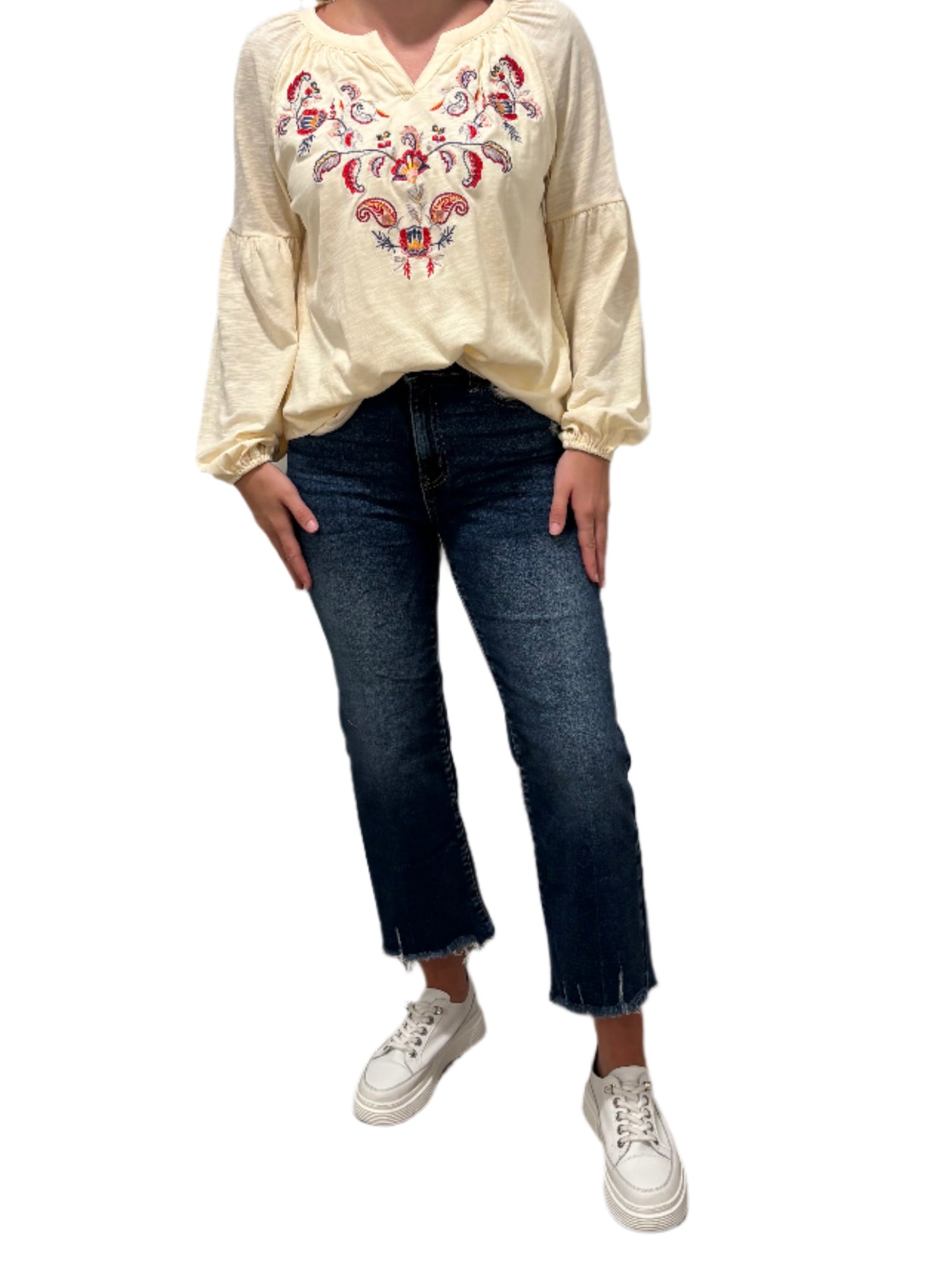 Paisley Embroidered Cream Top