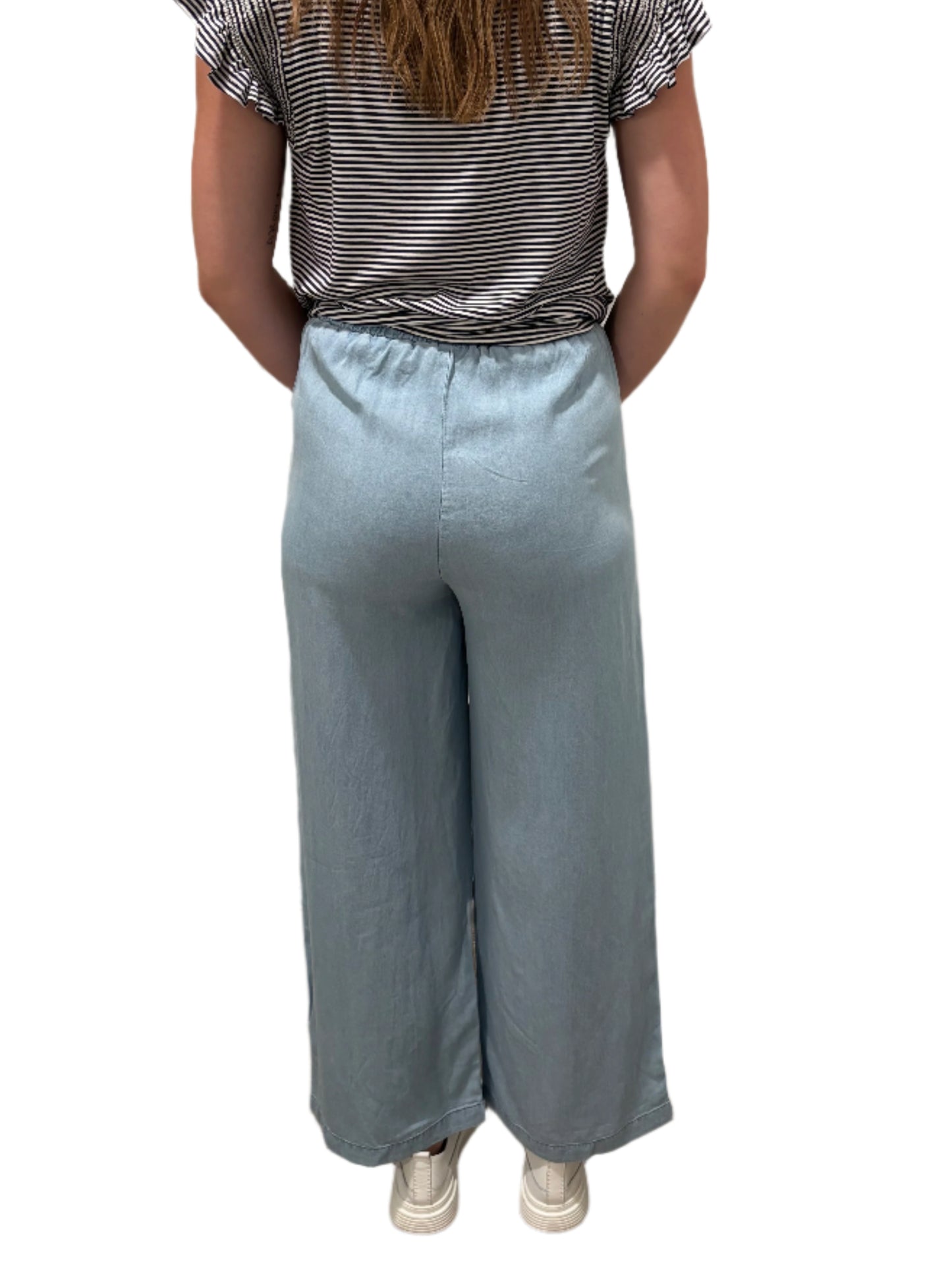 Light Denim Drawstring Wide Leg Pant