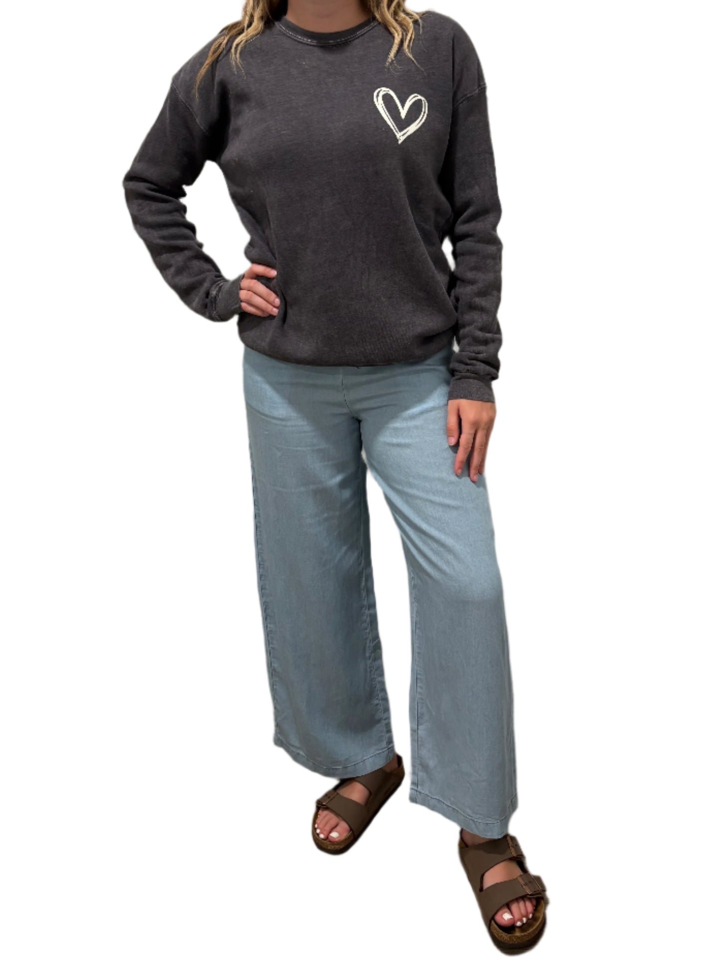 Light Denim Drawstring Wide Leg Pant