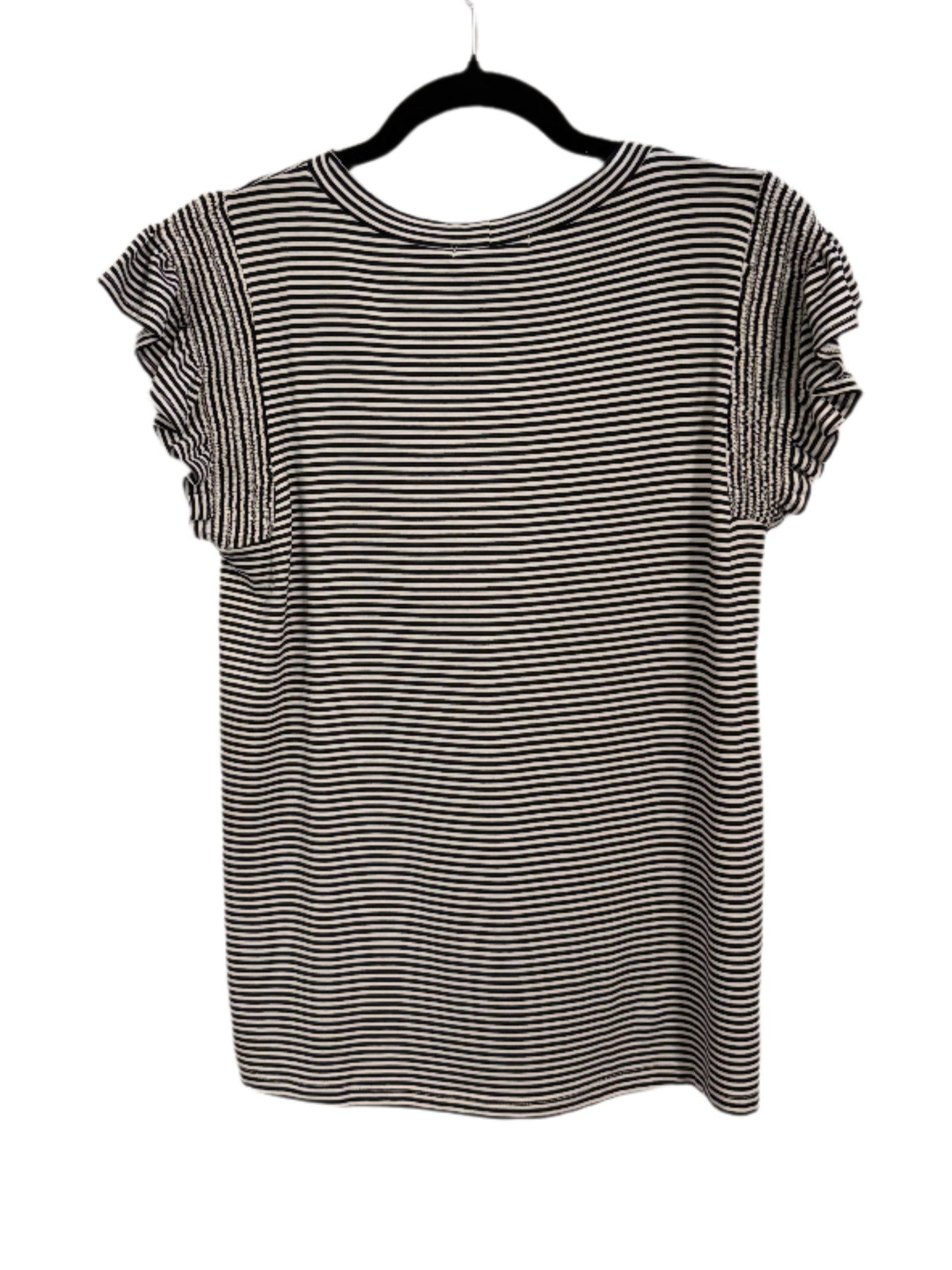 Navy and White Striped Ruffle Sleeve T- Shirt