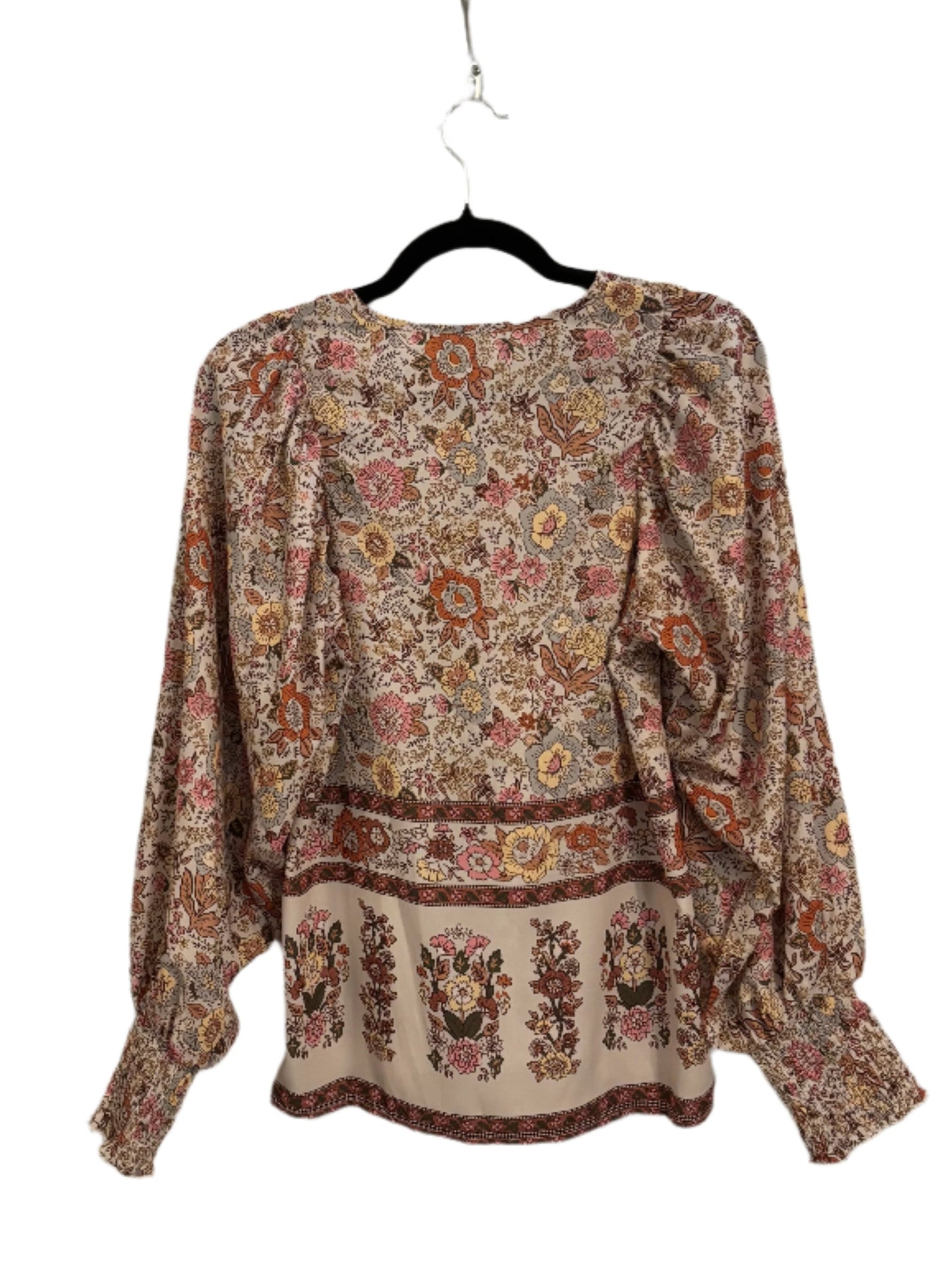 Neutral Floral Tie Neck Blouse