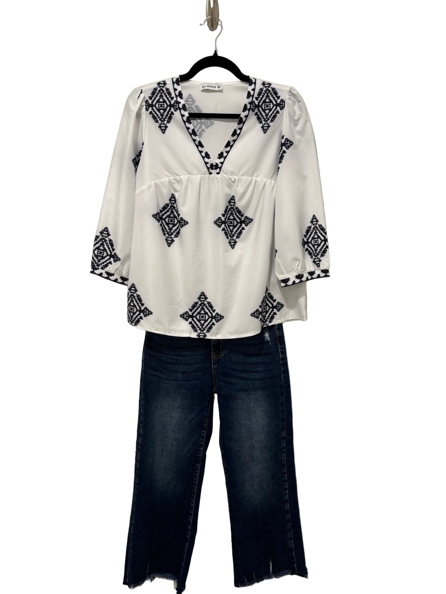 Loose Fit Printed V Neck Blouse