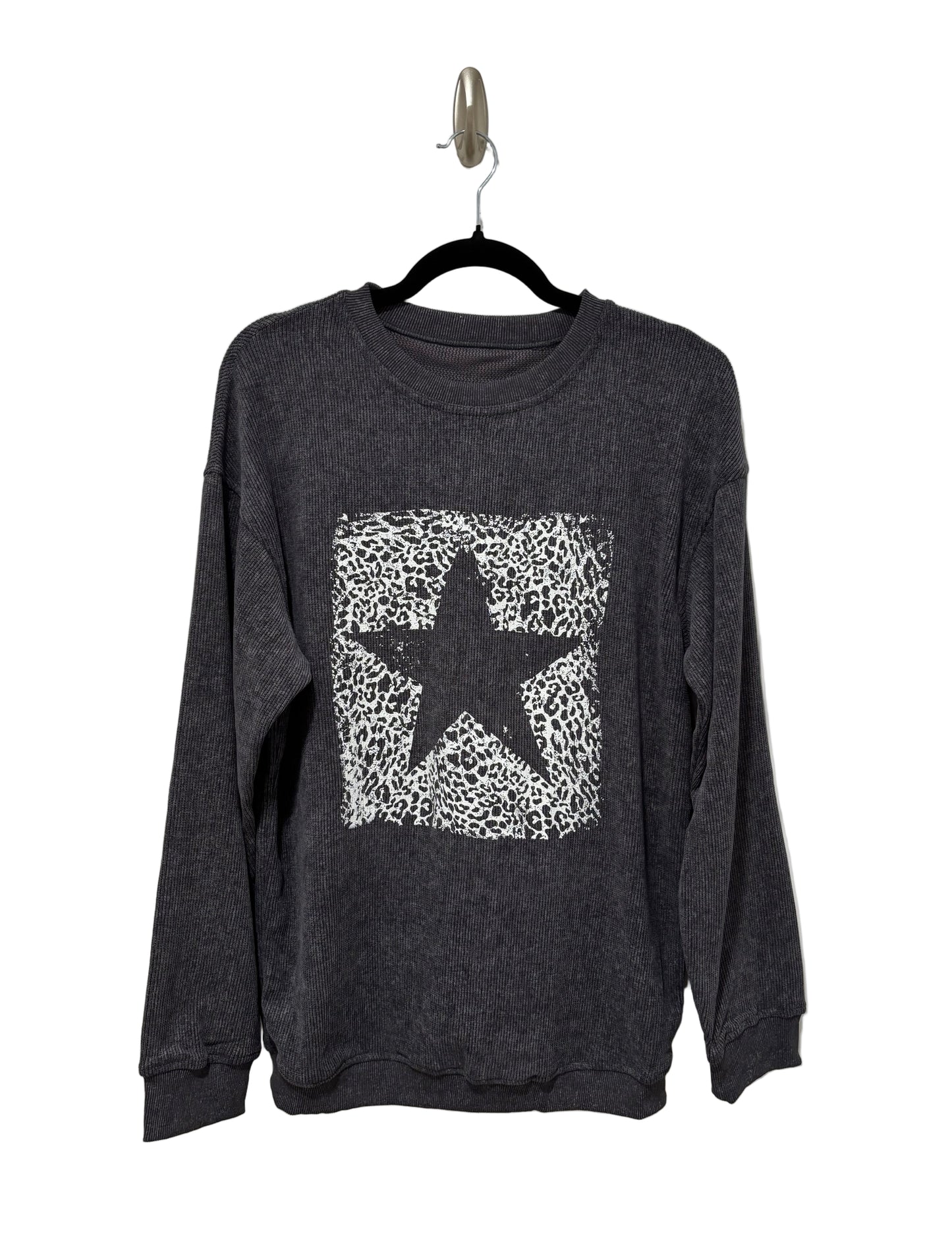 Leopard Star Corded Grey Sweatshirt