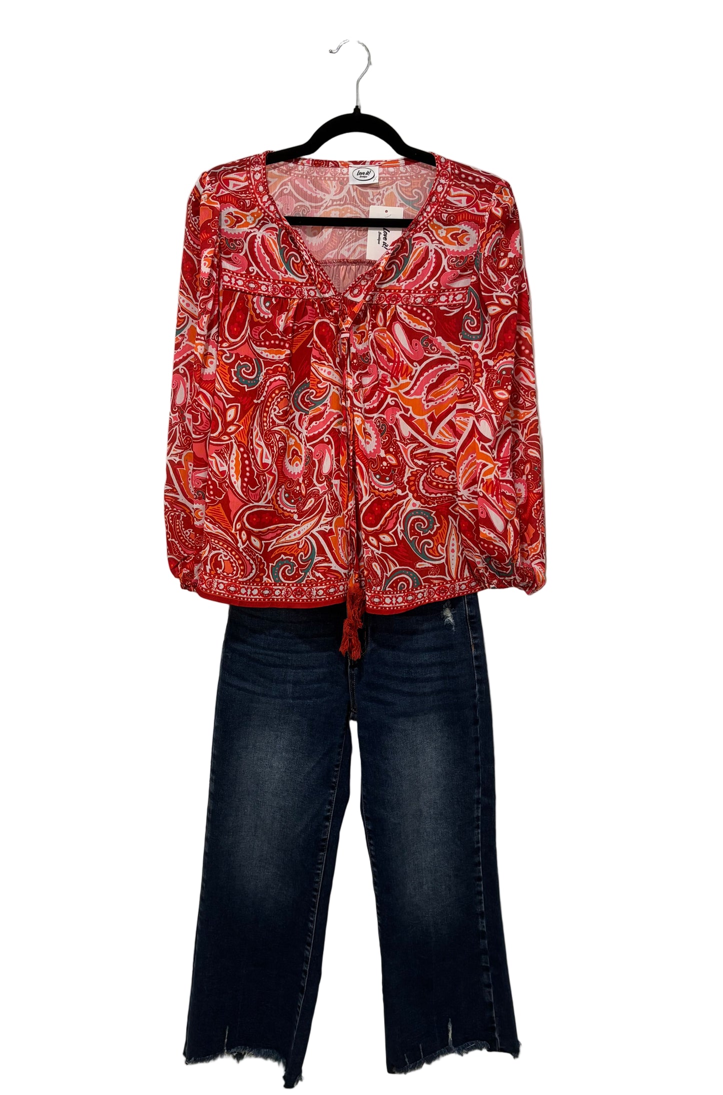 Long Sleeve Paisley Print Blouse