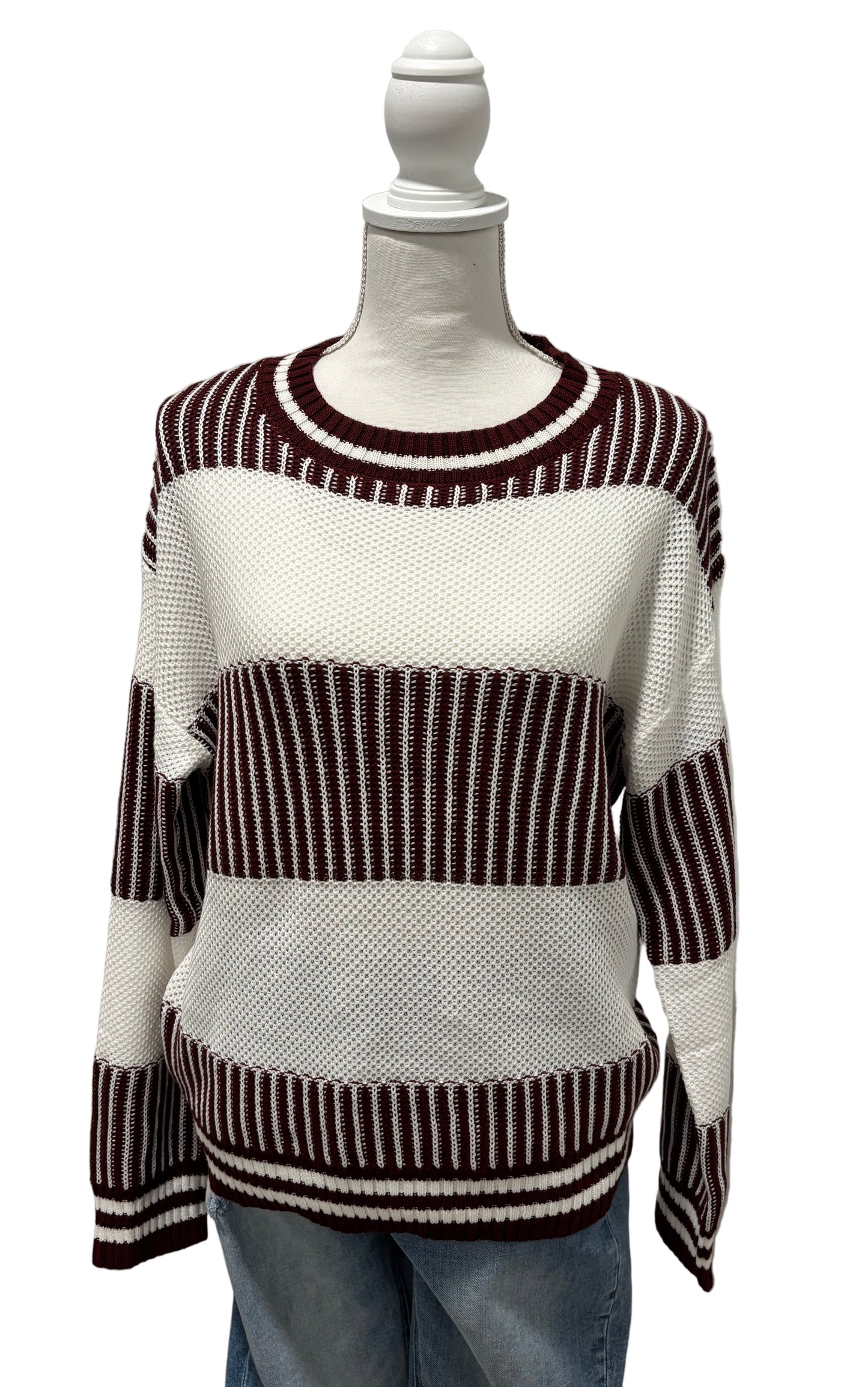 Brown Two Tone Striped Sweater