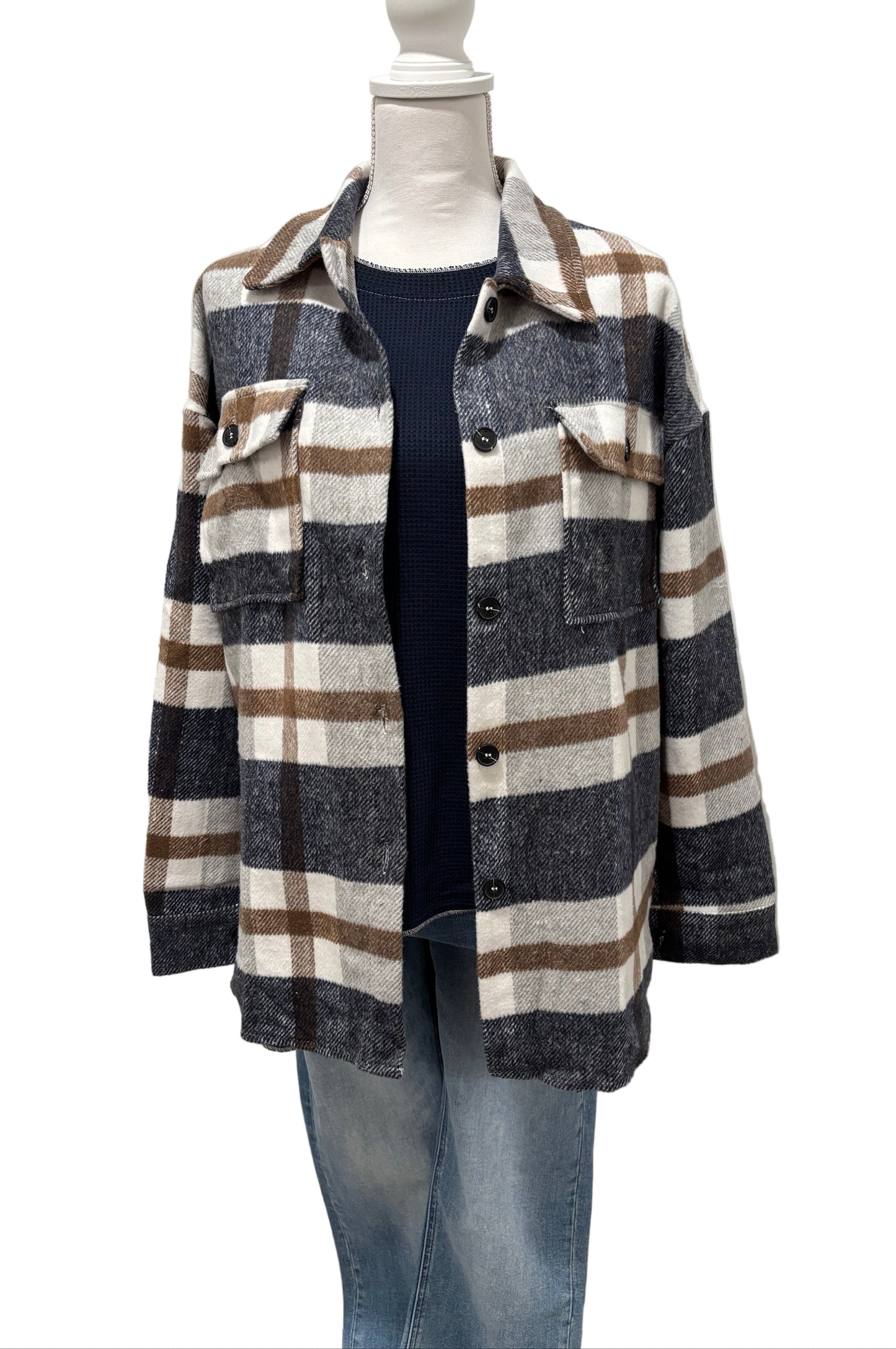 Plaid Button Down Shirt Jacket