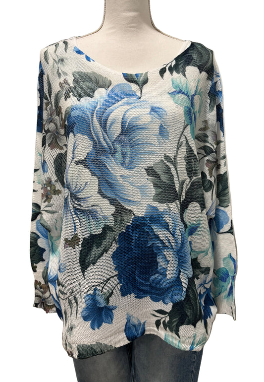 Blue & White Floral Printed Sweater