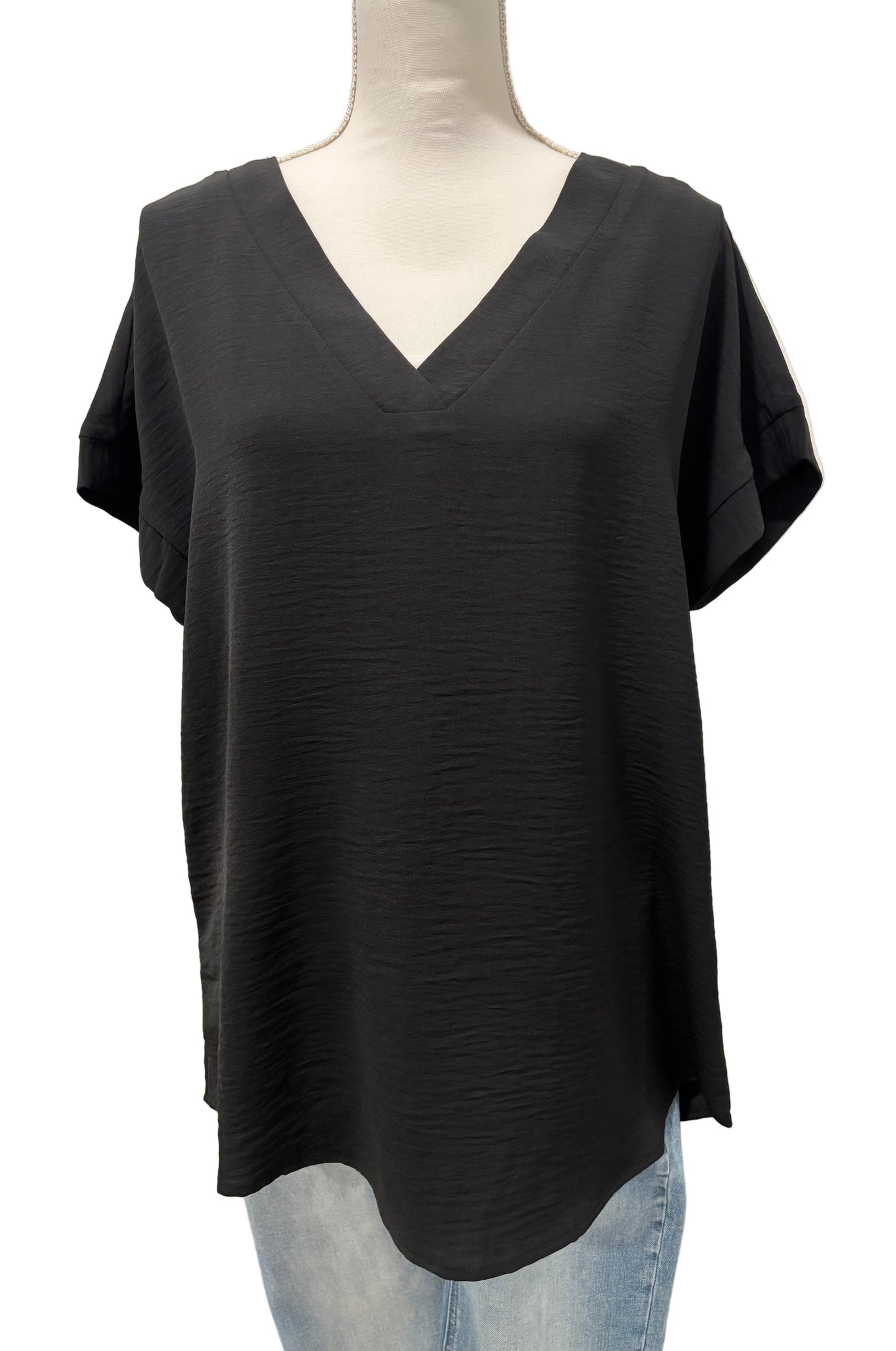 Woven V-Neck Hi-Low Hem Top