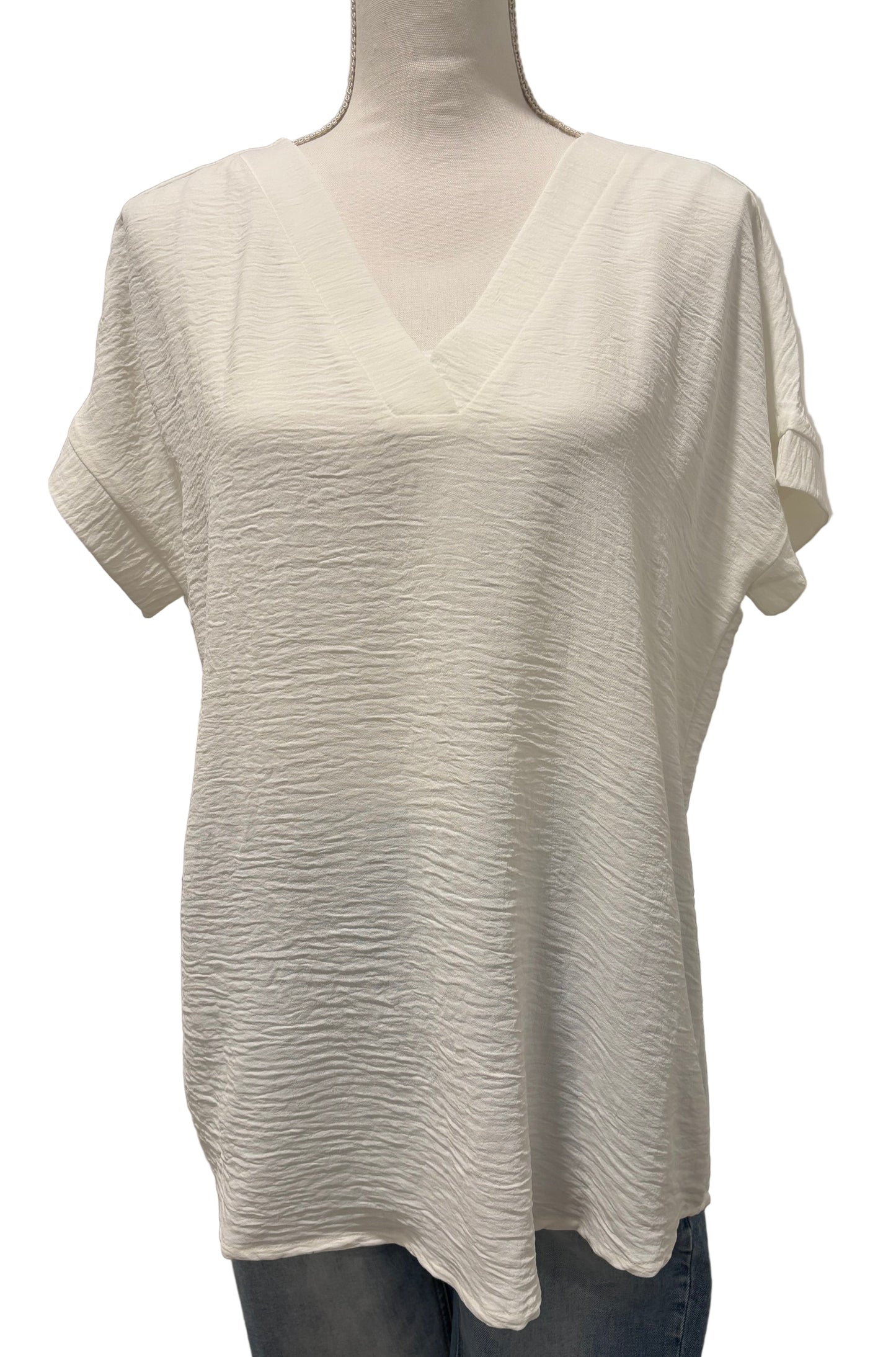 Woven V-Neck Hi-Low Hem Top