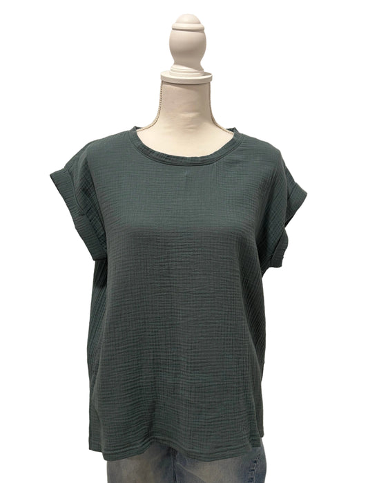 Gauze Folded Short Sleeve Top