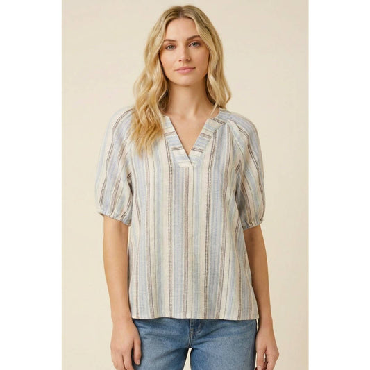Striped V Neck Top