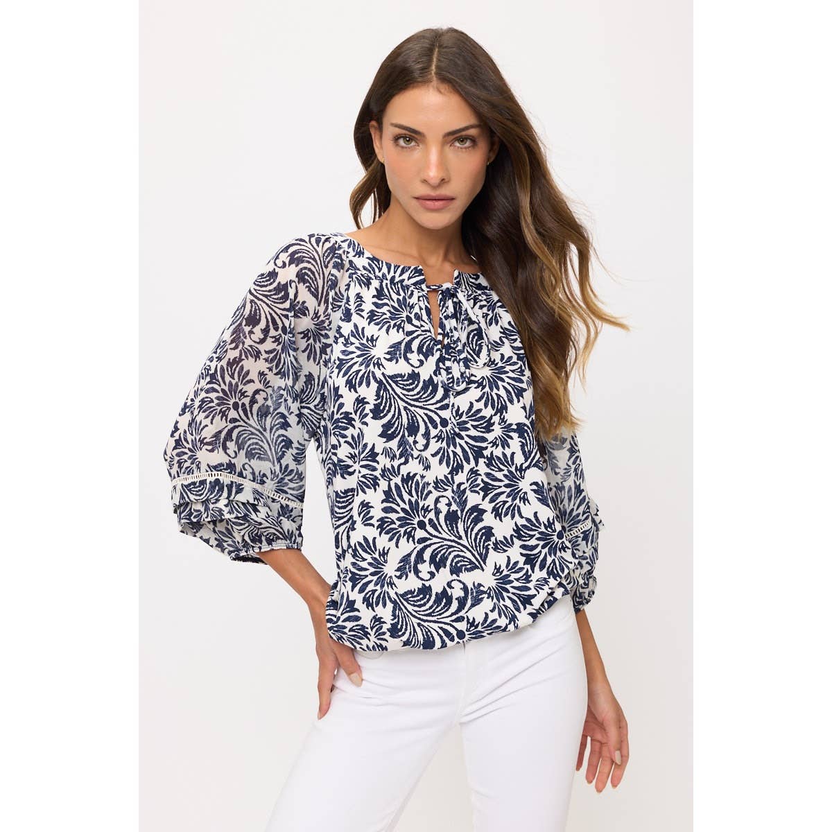 Navy Floral Bubble Top