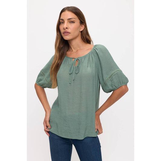 Crochet Trim Tie Neck Top