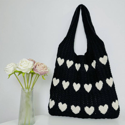 Black Heart Knit Tote